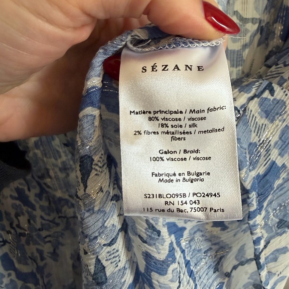 Sezane Blue Floral Women's Wrap Top - Picture 5 of 5